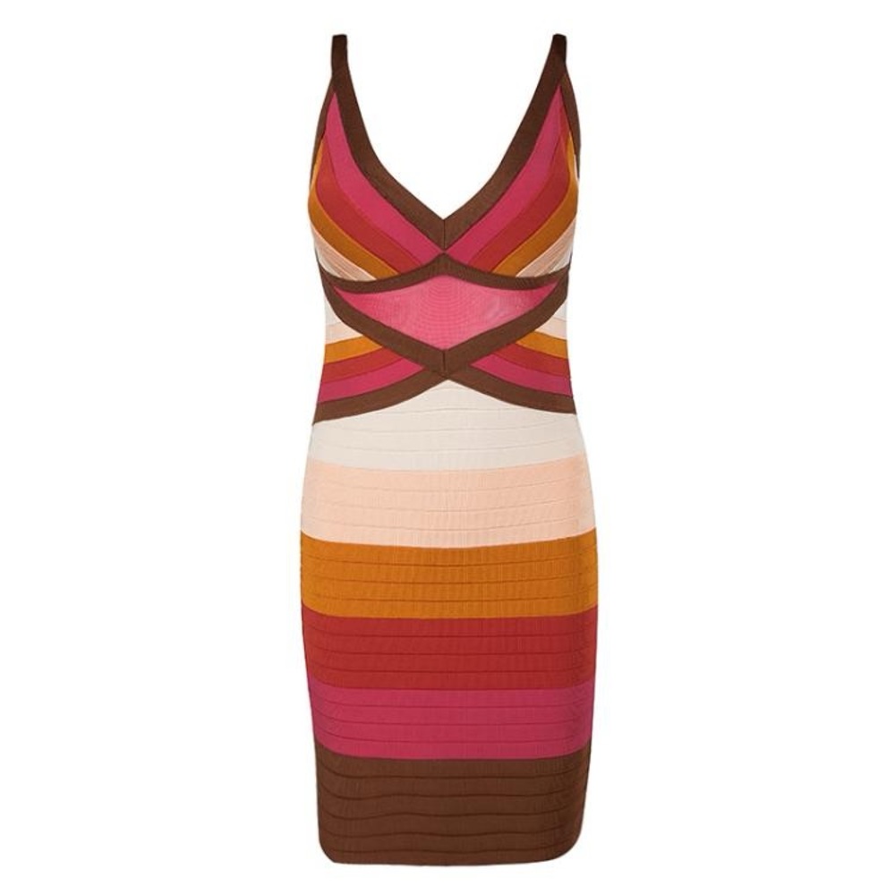 MISSONI Striped V-Neck Bandage Dress in Pink & Brown